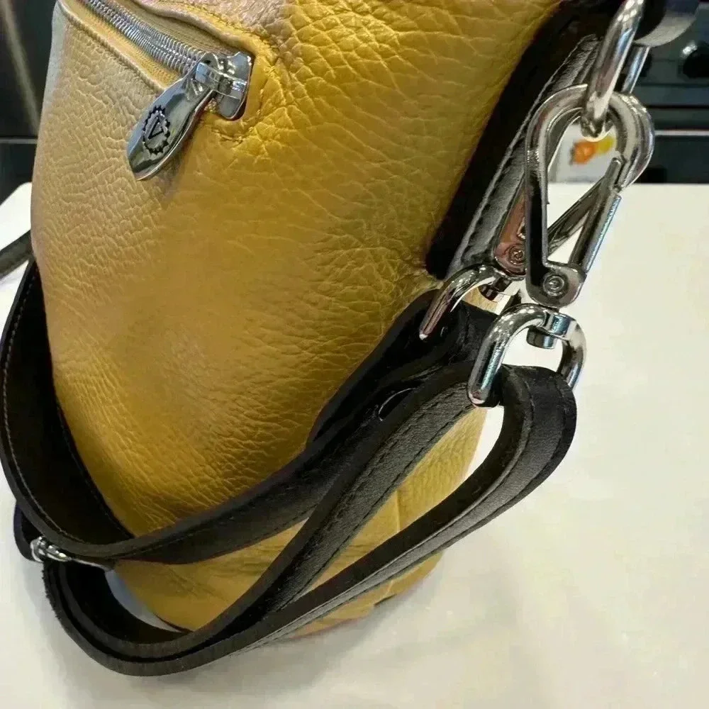 Valentina pebbled leather crossbody or shoulder bag. Yellow